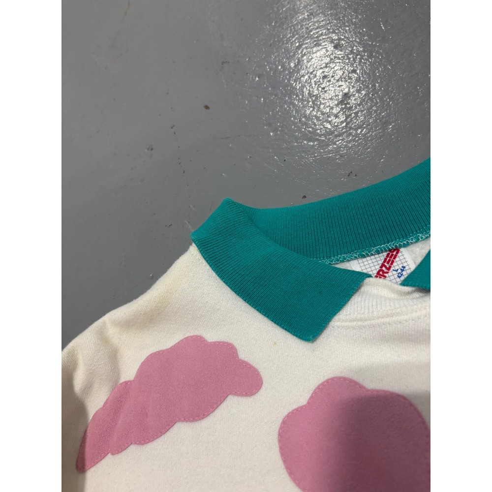 Vintage Jerzees Golf Landscape Sweatshirt White Teal Collar Made in USA Large - Picture 3 of 8